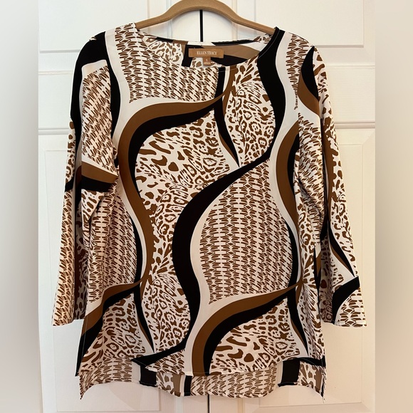 Ellen Tracy Tops - Ellen Tracy Abstract Brown and Black Blouse NWOT Size S